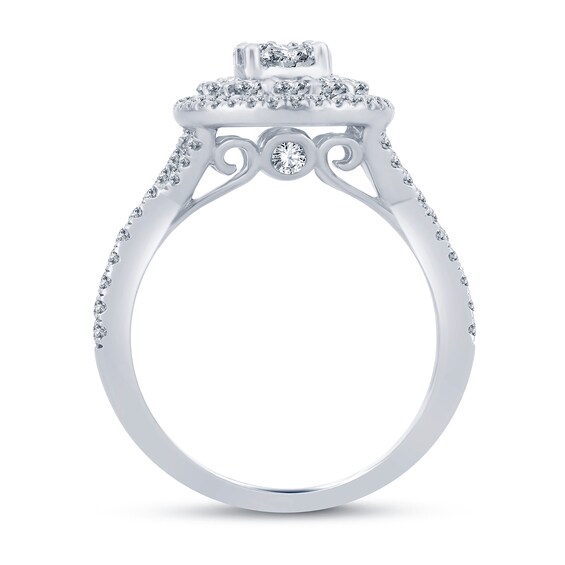 1-1/4 CT. T.w. Multi-Diamond Oval Framed Engagement Ring in 14K White Gold