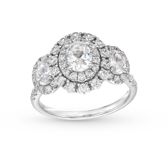 2 CT. T.w. Oval Diamond Past Present Future® Double Frame Engagement Ring in 14K White Gold
