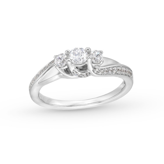 1/2 CT. T.w. Diamond Past Present FutureÂ® Bypass Shank Engagement Ring in 10K White Gold