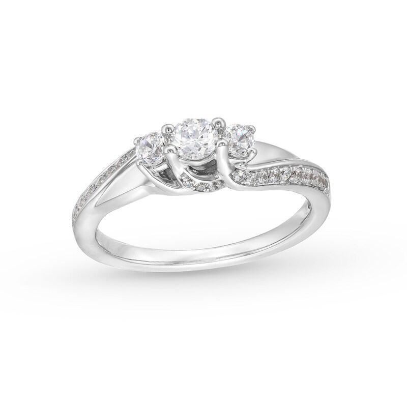 Main Image 1 of 1/2 CT. T.W. Diamond Past Present Future® Bypass Shank Engagement Ring in 10K White Gold