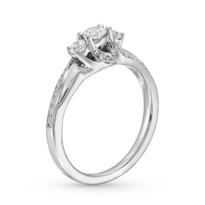 Main Image 3 of 1/2 CT. T.W. Diamond Past Present Future® Bypass Shank Engagement Ring in 10K White Gold