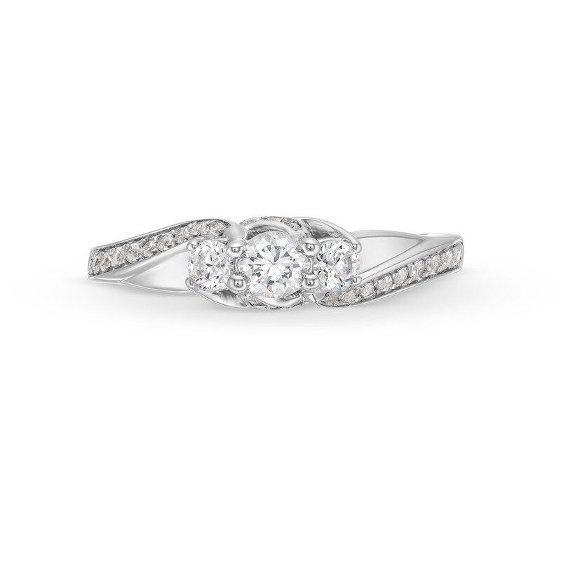 Main Image 4 of 1/2 CT. T.W. Diamond Past Present Future® Bypass Shank Engagement Ring in 10K White Gold