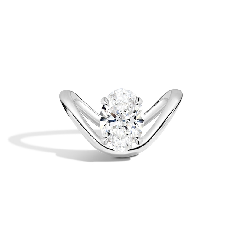 Main Image 1 of Zales x SHAHLA 3 CT. Certified Oval Lab-Grown Diamond Solitaire Zaha Dip Engagement Ring in 14K White Gold (F/VS2)