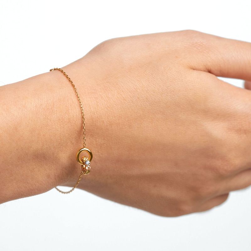 Main Image 3 of PDPAOLA™ at Zales Multi-Color Cubic Zirconia Interlocking Circles Bracelet in Sterling Silver with 18K Gold Plate