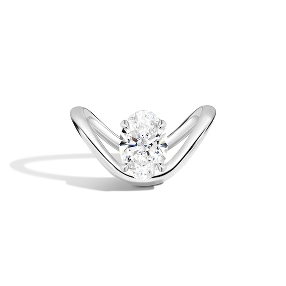 Zales x Shahla 2 CT. Certified Oval Lab-Grown Diamond Solitaire Zaha Dip Engagement Ring in 14K White Gold (F/Vs2)