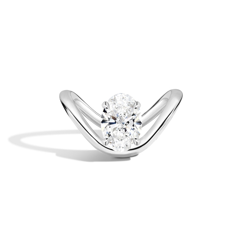 Main Image 1 of Zales x SHAHLA 2 CT. Certified Oval Lab-Grown Diamond Solitaire Zaha Dip Engagement Ring in Platinum (F/VS2)