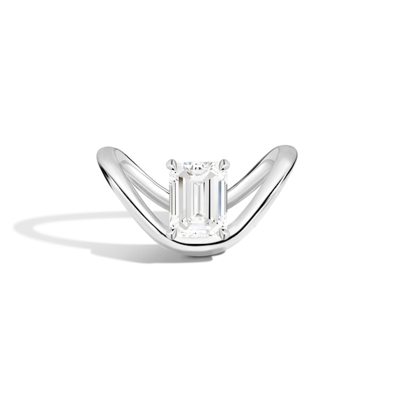 Zales x Shahla 1-1/2 CT. Certified Emerald-Cut Lab-Grown Diamond Solitaire Zaha Dip Engagement Ring in 14K White Gold