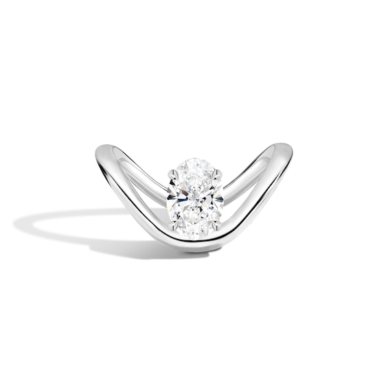Zales x Shahla 1-1/2 CT. Certified Oval Lab-Grown Diamond Solitaire Zaha Dip Engagement Ring in 14K White Gold (F/Vs2)