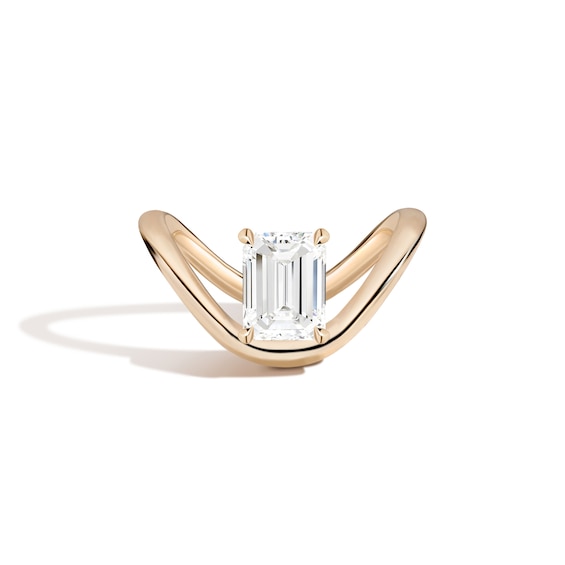 Zales x Shahla 1-1/2 CT. Certified Emerald-Cut Lab-Grown Diamond Solitaire Zaha Dip Engagement Ring in 14K Gold