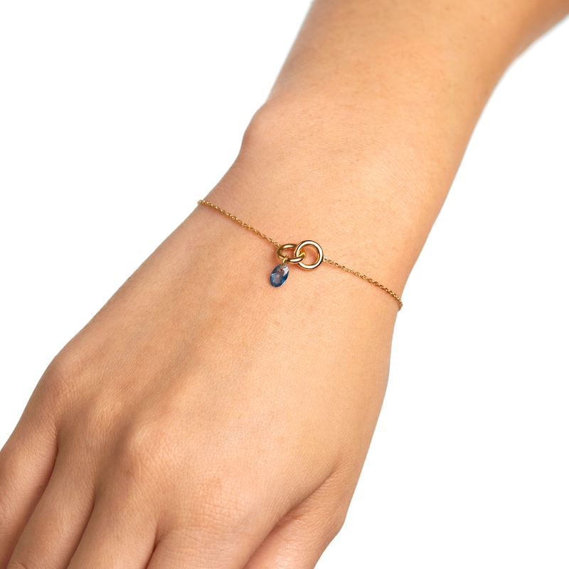 Main Image 2 of PDPAOLA™ at Zales Oval Blue Cubic Zirconia Dangle Interlocking Circles Bracelet in Sterling Silver with 18K Gold Plate