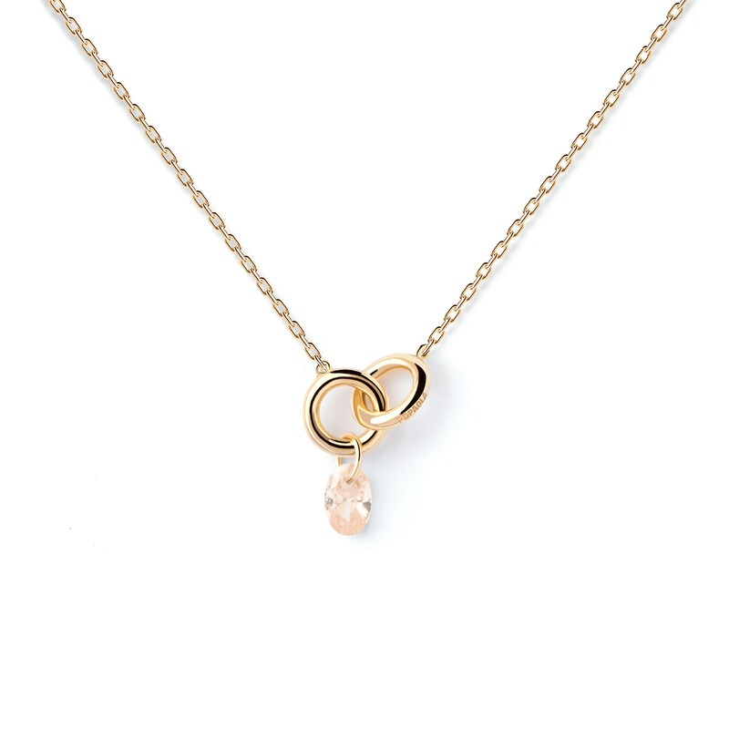 Main Image 1 of PDPAOLA™ at Zales Oval Pink Cubic Zirconia Dangle Interlocking Circles Necklace in Sterling Silver with 18K Gold Plate