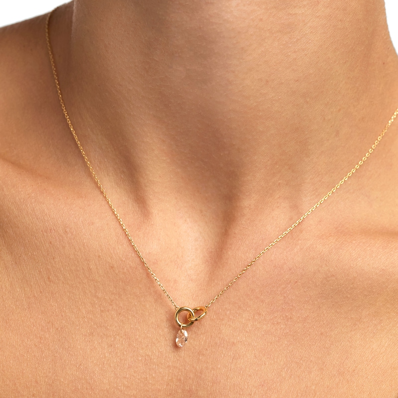 Main Image 2 of PDPAOLA™ at Zales Oval Pink Cubic Zirconia Dangle Interlocking Circles Necklace in Sterling Silver with 18K Gold Plate