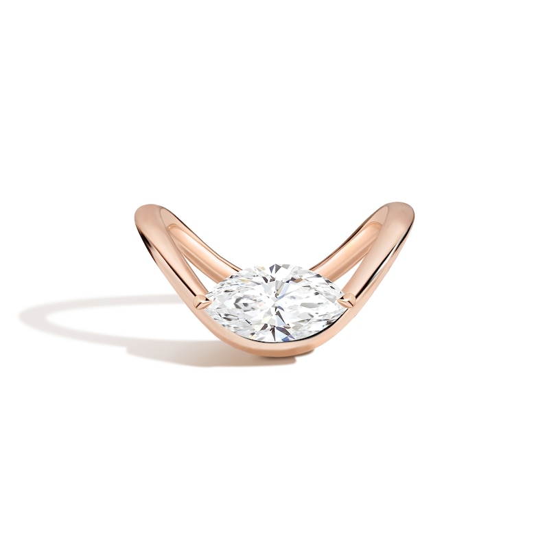 Main Image 1 of Zales x SHAHLA 2 CT. Certified Marquise Lab-Grown Diamond Solitaire Zaha Dip Engagement Ring in 14K Rose Gold