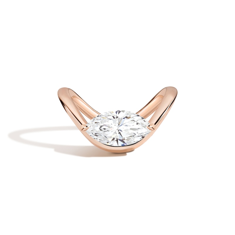 Main Image 1 of Zales x SHAHLA 3 CT. Certified Marquise Lab-Grown Diamond Solitaire Zaha Dip Engagement Ring in 14K Rose Gold