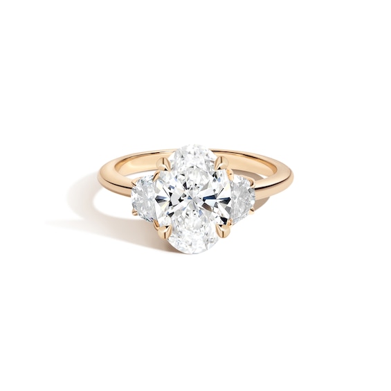 Zales x Shahla Certified Oval Lab-Grown Center Diamond 2-1/3 CT. T.w. Arch Three Stone Engagement Ring in 14K Gold