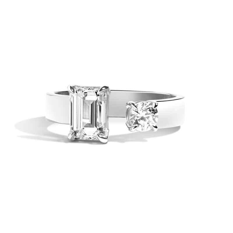 Main Image 1 of Zales x SHAHLA 1-5/8 CT. T.W. Certified Lab-Grown Diamond Gap Toi et Moi Engagement Ring in 14K White Gold (F/VS2)