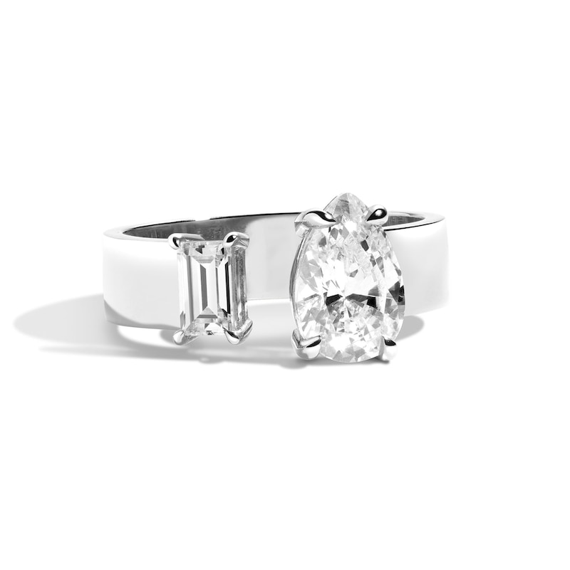 Main Image 1 of Zales x SHAHLA 1-3/4 CT. T.W. Certified Lab-Grown Diamond Gap Toi et Moi Engagement Ring in 14K White Gold (F/VS2)