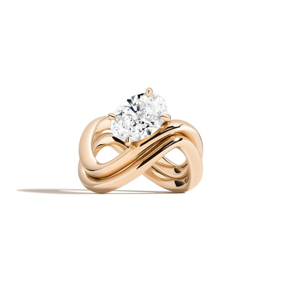 Zales x Shahla 2 CT. Certified Oval Lab-Grown Diamond Solitaire Infinity Ring in 18K Gold (F/Vs2)