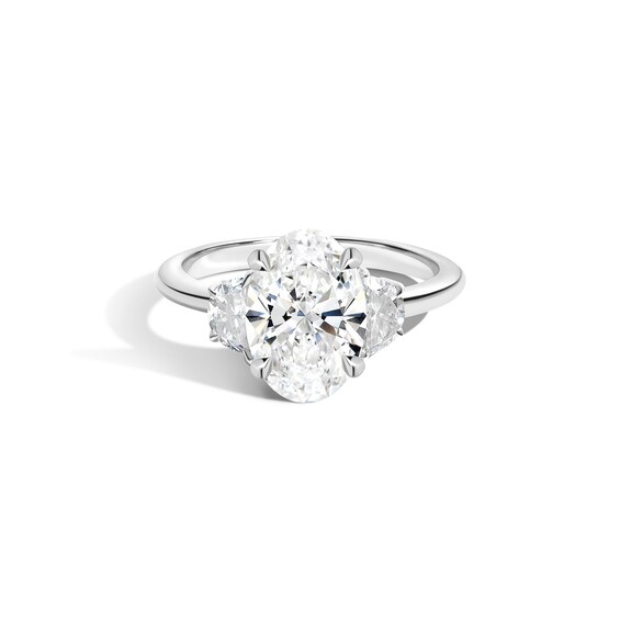 Zales x Shahla Certified Oval Lab-Grown Center Diamond 2-1/3 CT. T.w. Arch Three Stone Engagement Ring in Platinum