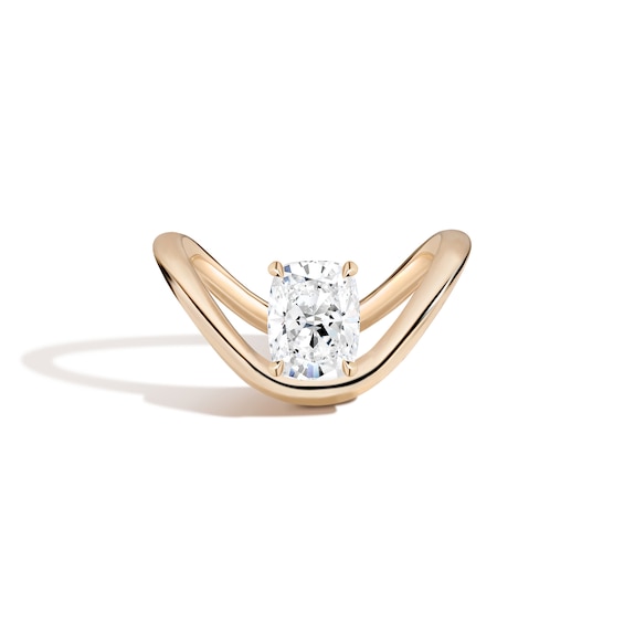 Zales x Shahla 1-1/2 CT. Certified Cushion Lab-Grown Diamond Solitaire Zaha Dip Engagement Ring in 14K Gold (F/Vs2)