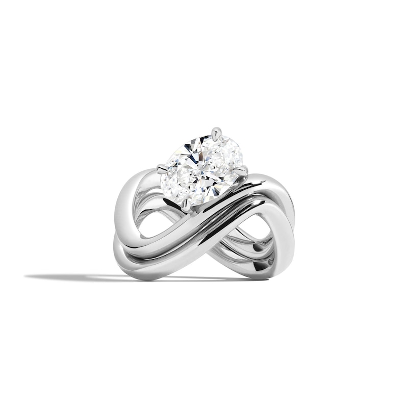 Main Image 2 of Zales x SHAHLA 2 CT. Certified Oval Lab-Grown Diamond Solitaire Infinity Ring in 14K White Gold (F/VS2)