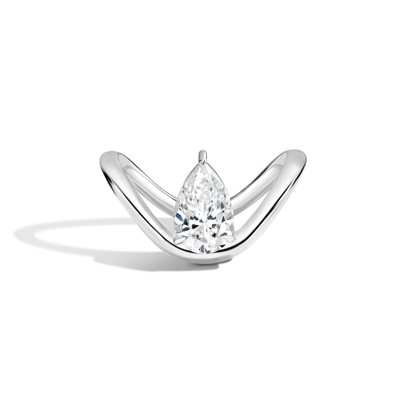 Main Image 1 of Zales x SHAHLA 1-1/2 CT. Certified Pear-Shaped Lab-Grown Diamond Solitaire Zaha Dip Engagement Ring in 14K White Gold