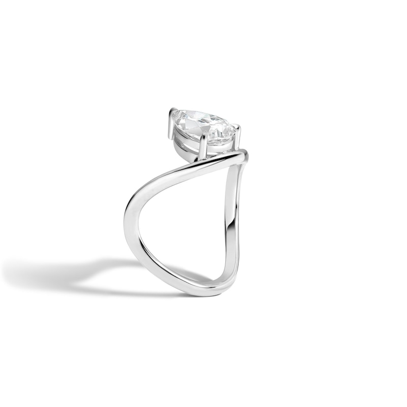 Main Image 2 of Zales x SHAHLA 1-1/2 CT. Certified Pear-Shaped Lab-Grown Diamond Solitaire Zaha Dip Engagement Ring in 14K White Gold