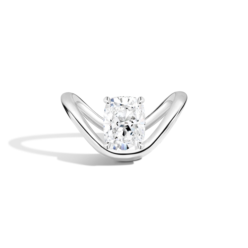 Main Image 1 of Zales x SHAHLA 2 CT. Certified Cushion-Cut Lab-Grown Diamond Solitaire Dip Engagement Ring in Platinum (F/VS2)