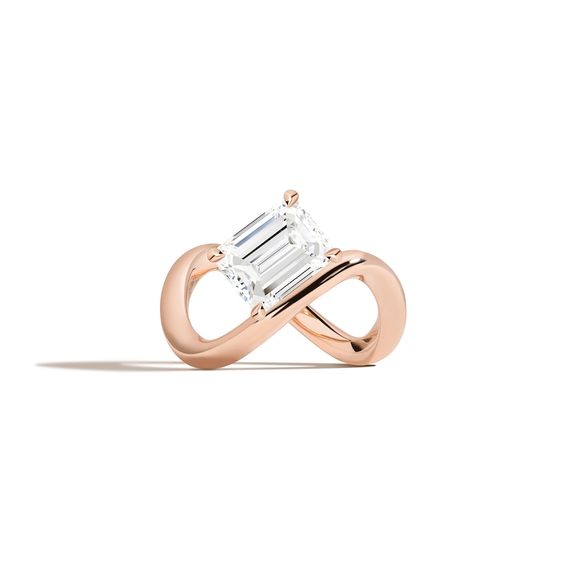 Main Image 1 of Zales x SHAHLA 2 CT. Certified Emerald Lab-Grown Diamond Solitaire Zaha Infinity Ring in 14K Rose Gold