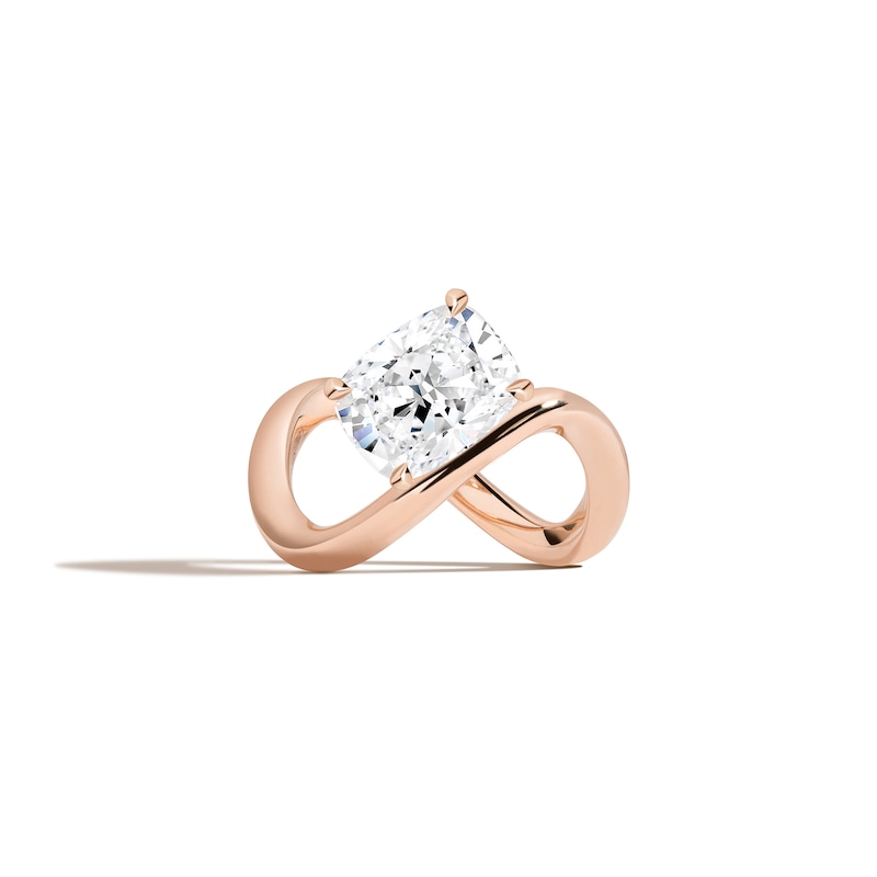 Main Image 1 of Zales x SHAHLA 2 CT. Certified Cushion Lab-Grown Diamond Solitaire Zaha Infinity Ring in 14K Rose Gold