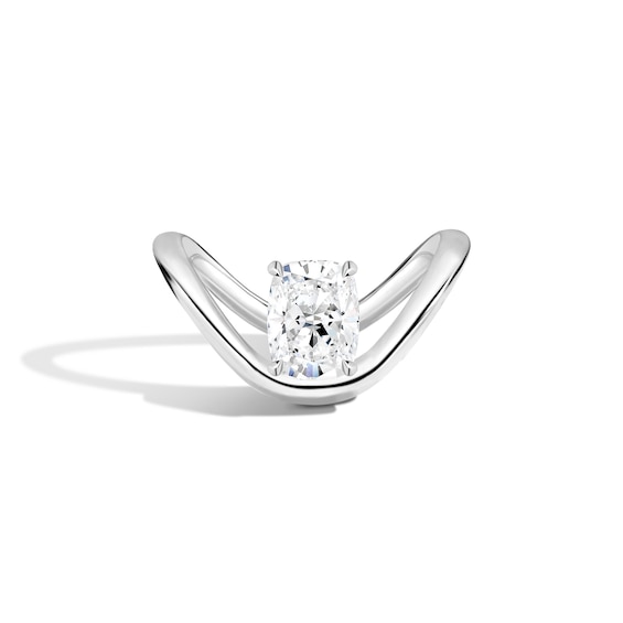 Zales x Shahla 1-1/2 CT. Certified Cushion-Cut Lab-Grown Diamond Solitaire Zaha Dip Engagement Ring in 14K White Gold