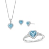 Thumbnail Image 1 of Heart-Shaped Swiss Blue Topaz and White Lab-Created Sapphire Pendant, Ring and Stud Earrings Set in Sterling Silver