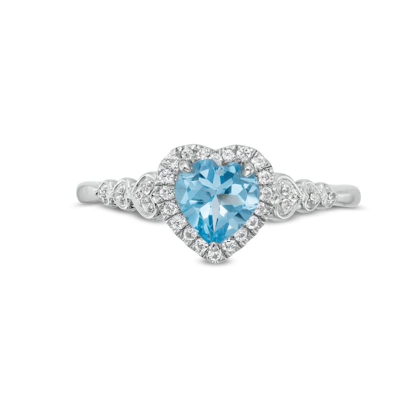 Main Image 4 of Heart-Shaped Swiss Blue Topaz and White Lab-Created Sapphire Pendant, Ring and Stud Earrings Set in Sterling Silver
