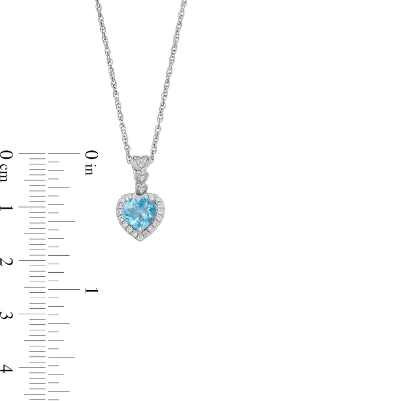 Main Image 6 of Heart-Shaped Swiss Blue Topaz and White Lab-Created Sapphire Pendant, Ring and Stud Earrings Set in Sterling Silver