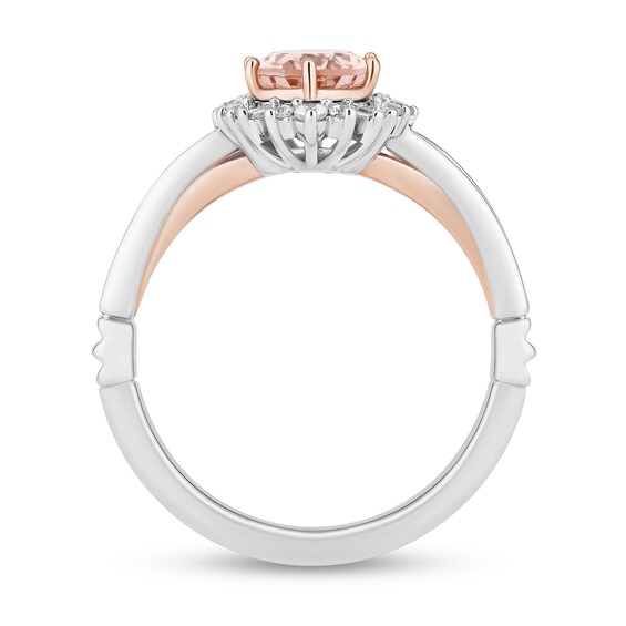 Enchanted Disney Aurora Oval Morganite and 1/5 CT. T.w. Diamond Sunburst Frame Ring in Sterling Silver and Rose Gold