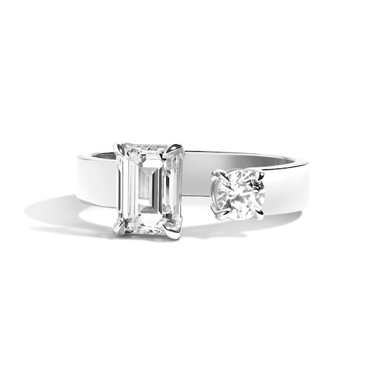 Zales x Shahla 1-5/8 CT. T.w. Certified Lab-Grown Diamond Gap Toi et Moi Engagement Ring in Platinum (F/Vs2)