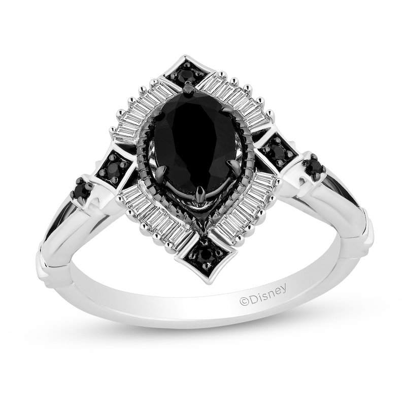 Enchanted Disney Villains Maleficent Oval Onyx and 1/5 CT. T.W. Diamond Fanned Frame Ring in Sterling Silver