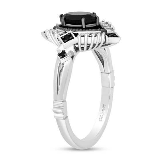 Enchanted Disney Villains Maleficent Oval Onyx and 1/5 CT. T.w. Diamond Fanned Frame Ring in Sterling Silver