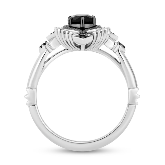 Enchanted Disney Villains Maleficent Oval Onyx and 1/5 CT. T.w. Diamond Fanned Frame Ring in Sterling Silver