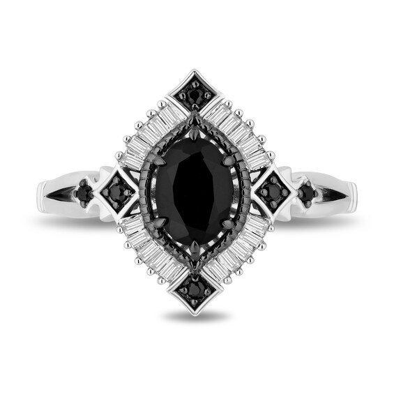 Enchanted Disney Villains Maleficent Oval Onyx and 1/5 CT. T.w. Diamond Fanned Frame Ring in Sterling Silver