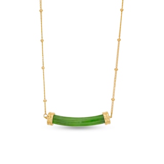 Jade and 1/10 CT. T.W. Diamond Cuff Bar Necklace in 10K Gold
