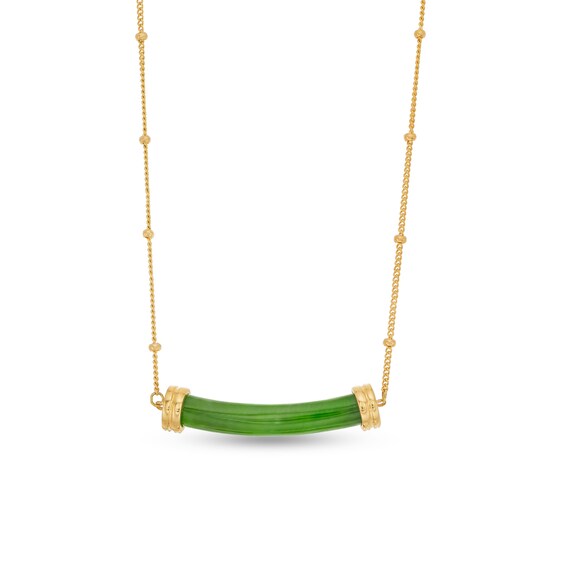 Jade and 1/10 CT. T.w. Diamond Cuff Bar Necklace in 10K Gold
