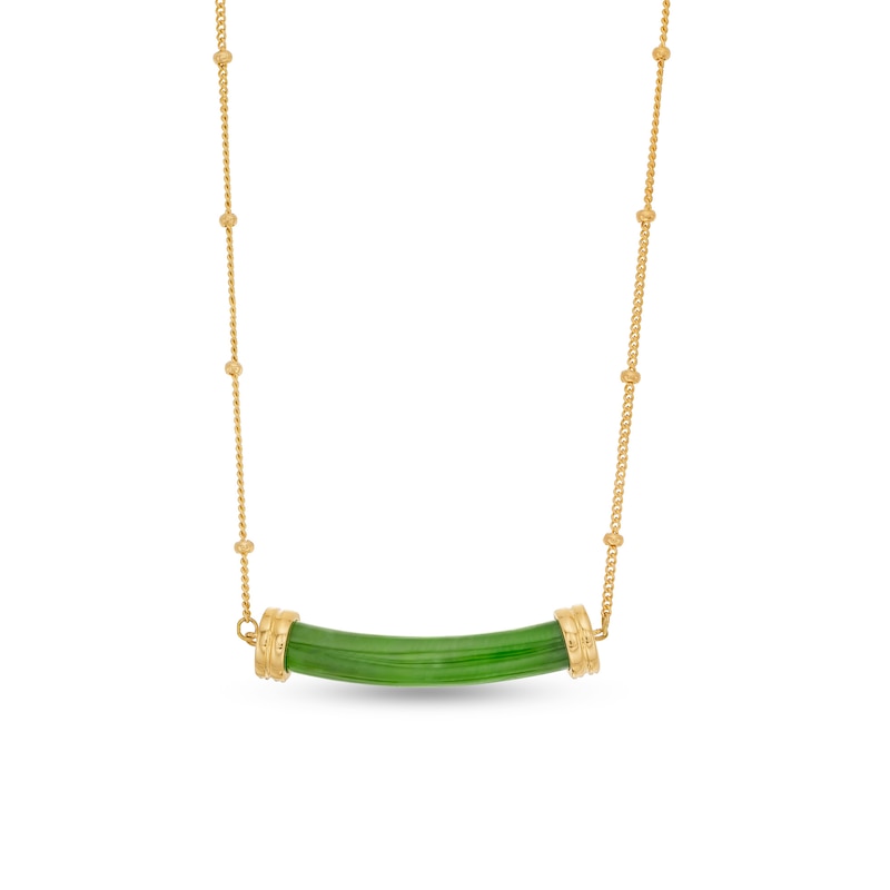 Main Image 1 of Jade and 1/10 CT. T.W. Diamond Cuff Bar Necklace in 10K Gold