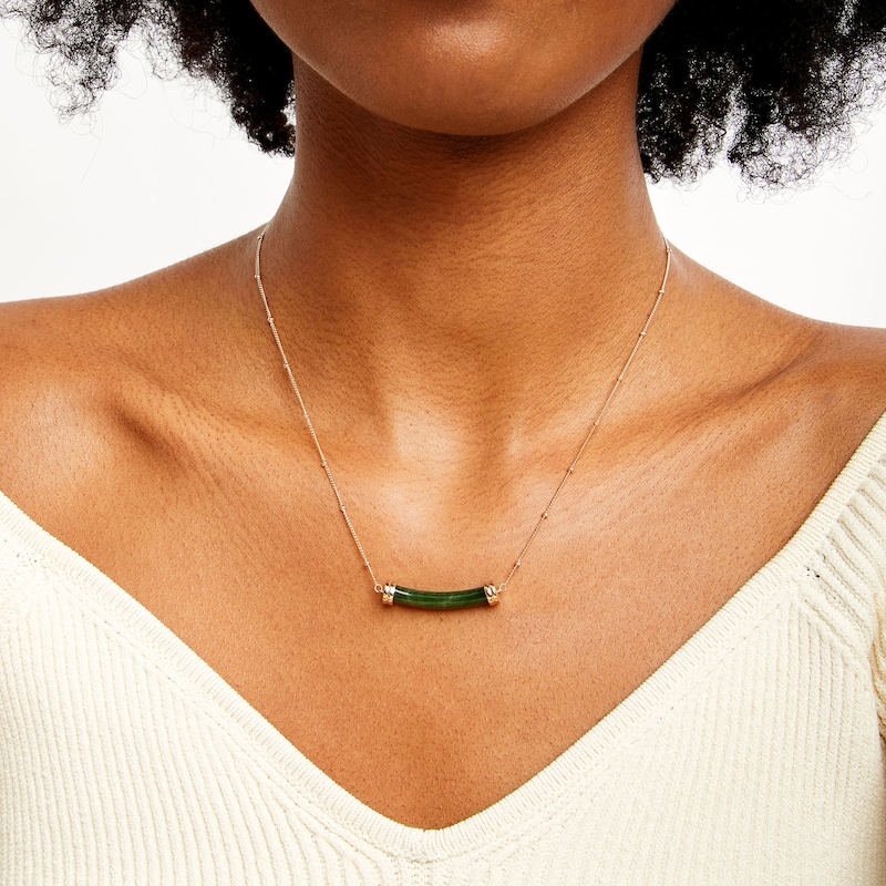 Main Image 2 of Jade and 1/10 CT. T.W. Diamond Cuff Bar Necklace in 10K Gold