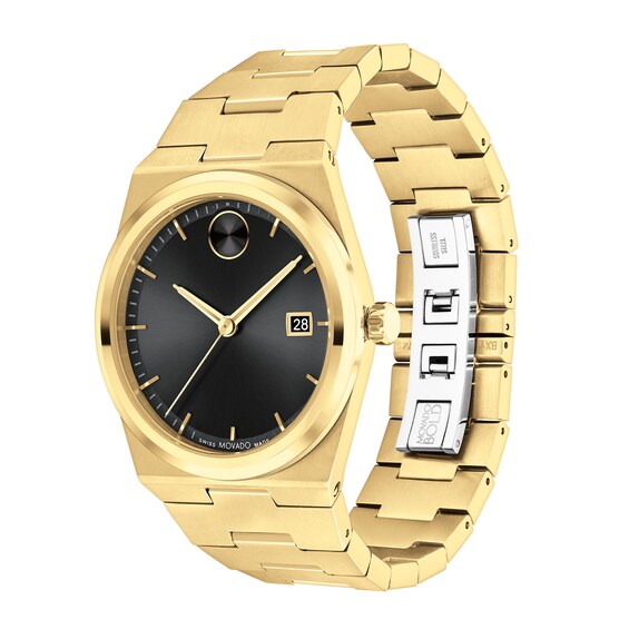 Men's' Movado BoldÂ® Quest Gold-Tone IP Watch with Black Dial (Model: 3601223)