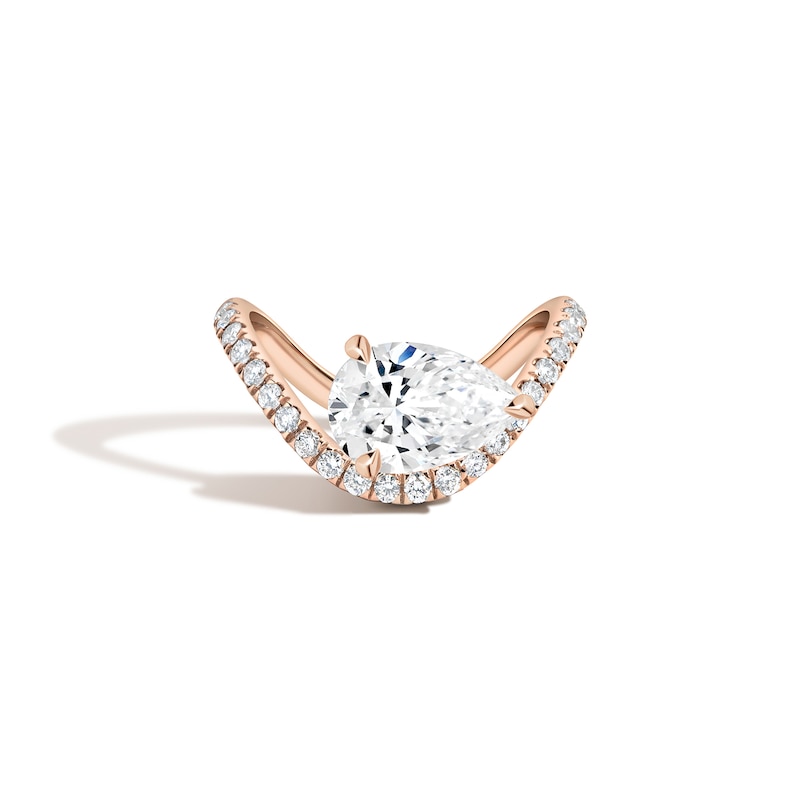 Main Image 1 of Zales x SHAHLA 2-1/4 CT. T.W. Certified Pear-Shaped Lab-Grown Diamond Zaha Dip Pavé Engagement Ring in 14K Rose Gold