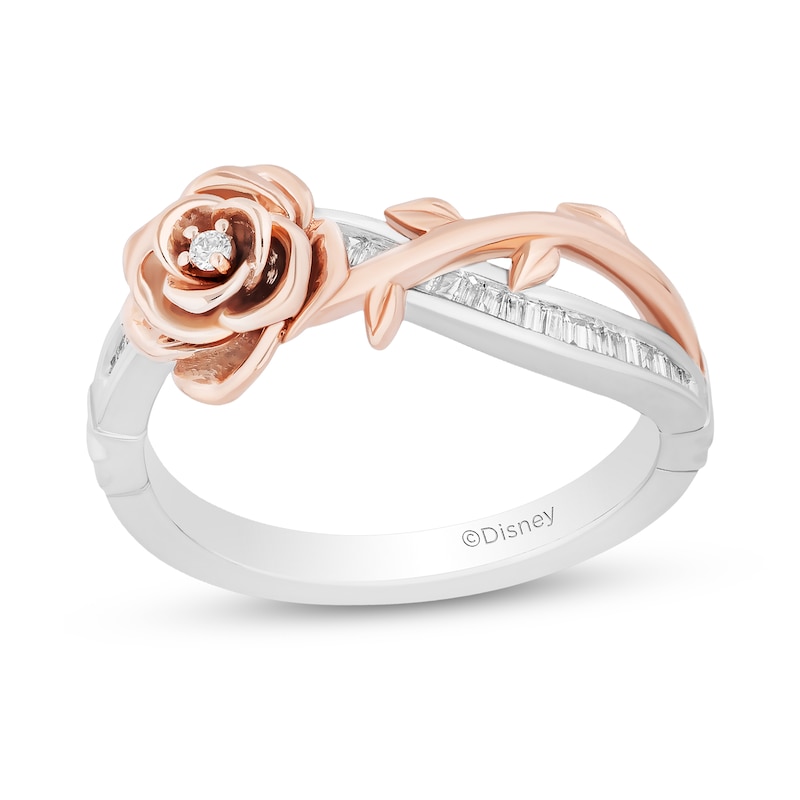 Enchanted Disney Belle 1/6 CT. T.W. Diamond Rose Crossover Ring in Sterling Silver and 10K Rose Gold