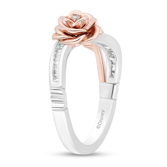 Enchanted Disney Belle 1/6 CT. T.w. Diamond Rose Crossover Ring in Sterling Silver and 10K Rose Gold