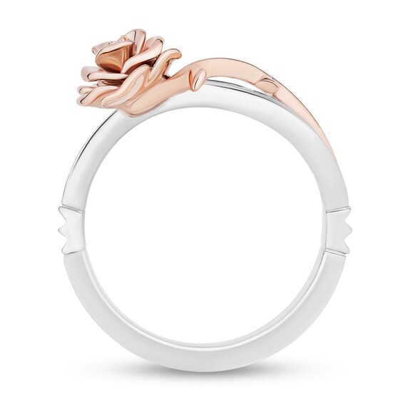 Enchanted Disney Belle 1/6 CT. T.w. Diamond Rose Crossover Ring in Sterling Silver and 10K Rose Gold