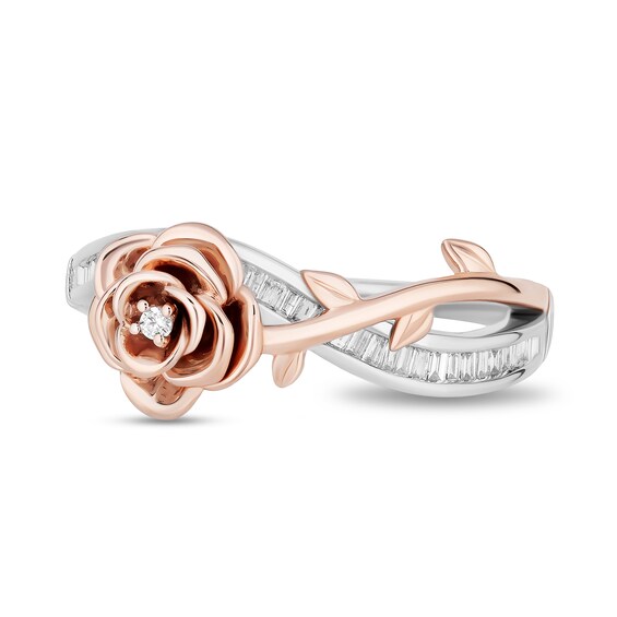 Enchanted Disney Belle 1/6 CT. T.w. Diamond Rose Crossover Ring in Sterling Silver and 10K Rose Gold